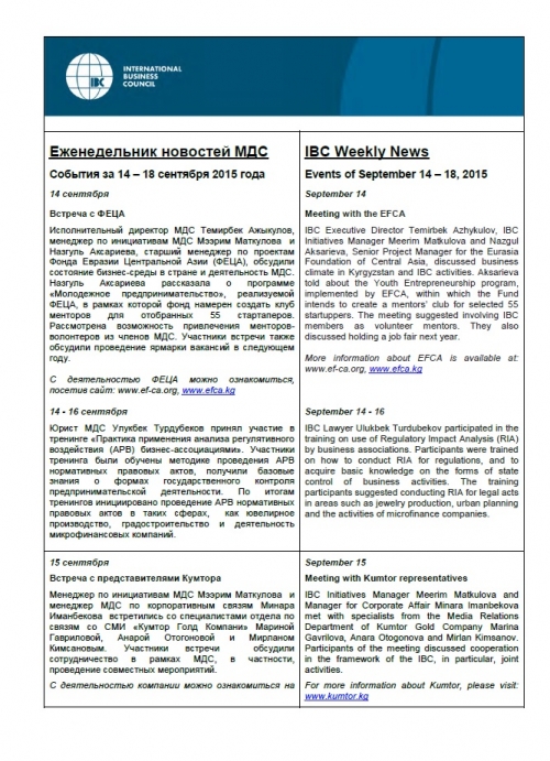 Еженедельник новостей МДС, 14-18 сентября 2015