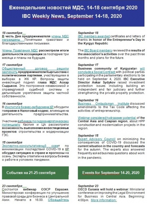 :Жумалык 14.09.2020 - 18.09.2020